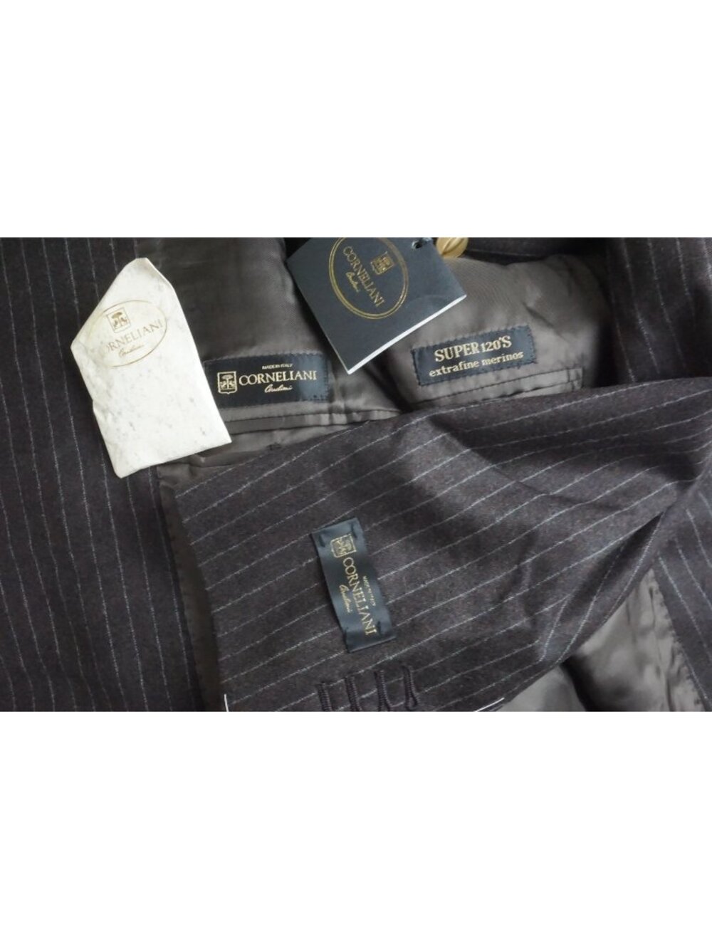 Corneliani Brown Striped Flannel Wool 2 Pc Suit Jacket Pants 52 EU BRAND NEW